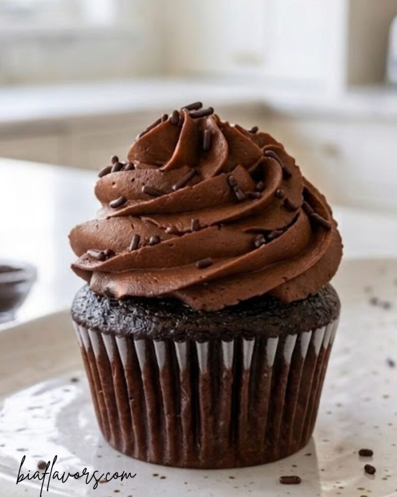 Bakery-style chocolate cupcakes with smooth and fluffy buttercream