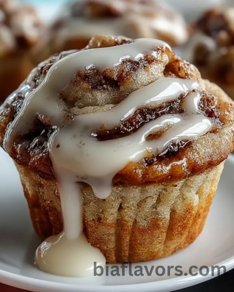 Cinnamon roll muffins with buttery cinnamon swirl and vanilla glaze
