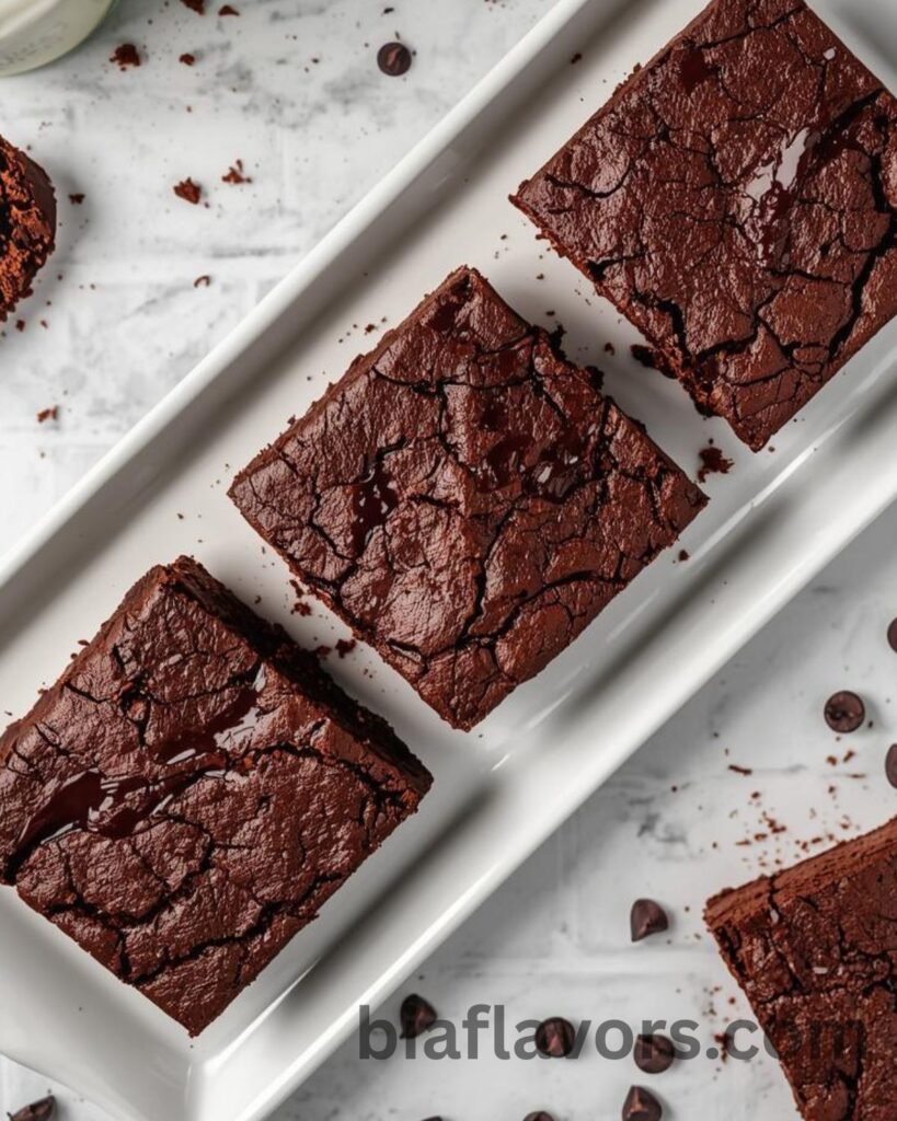 Flourless brownies with rich fudgy texture and crackly top