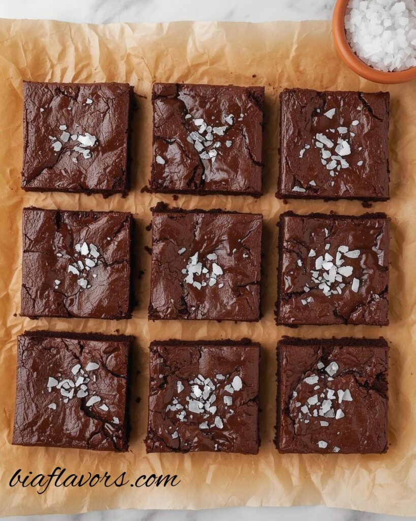 Fudgy malted brownies cut into squares with rich chocolate texture