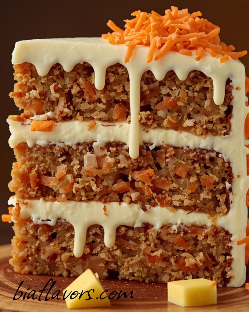 Moist Hawaiian carrot pineapple cake topped with creamy cream cheese frosting and pineapple garnish