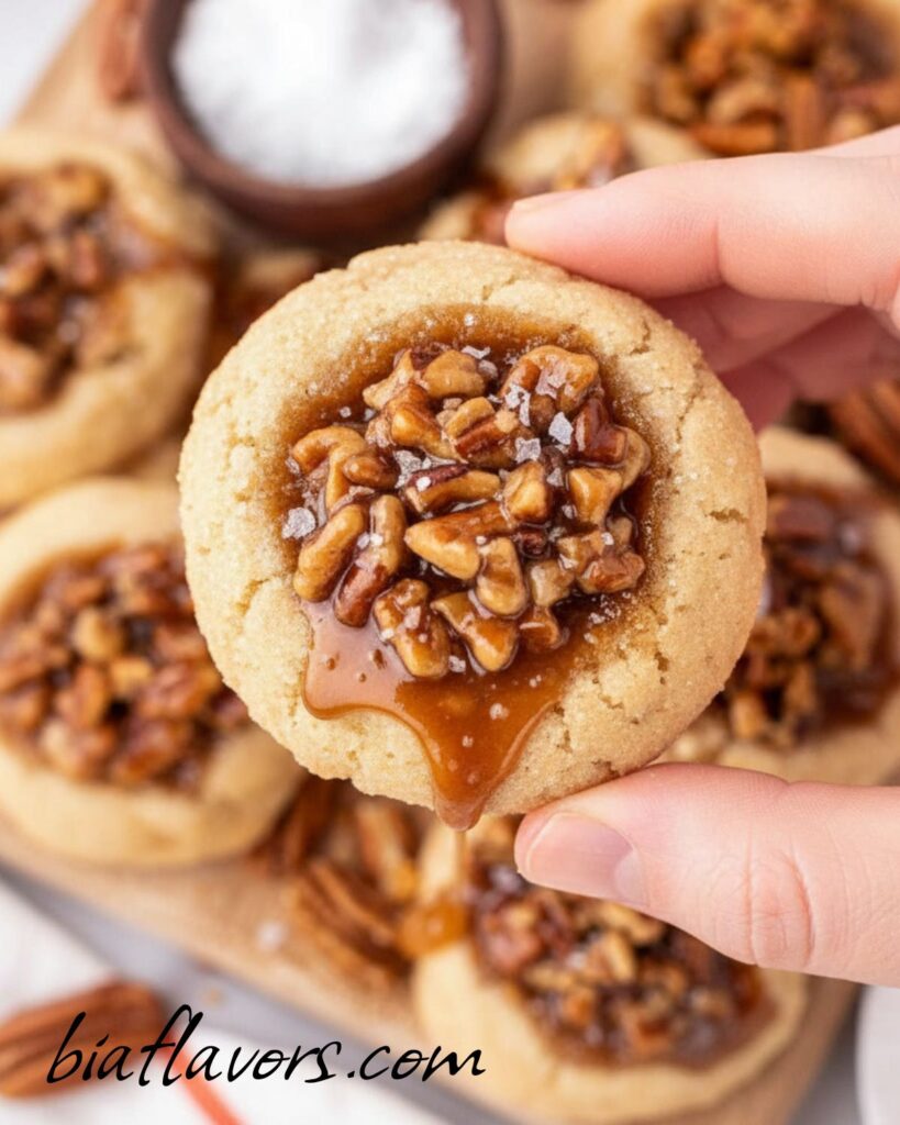 Soft cookies topped with caramelized pecans and syrup glaze