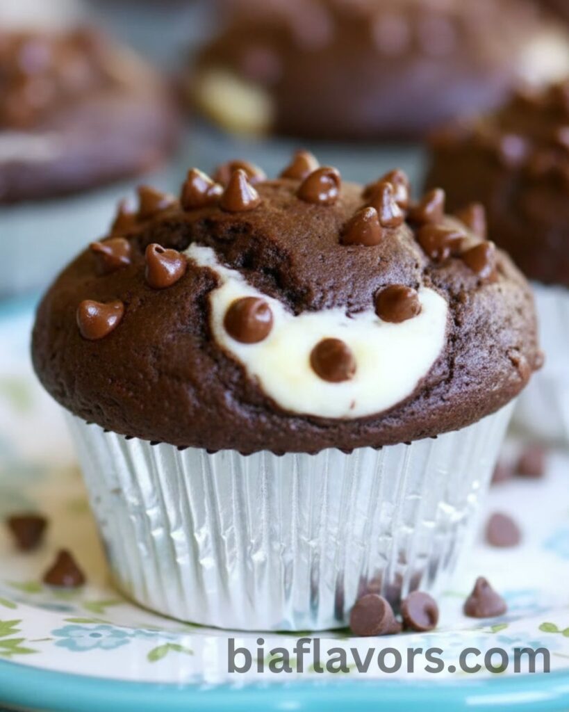 Soft muffins filled with cheesecake and loaded with chocolate chips