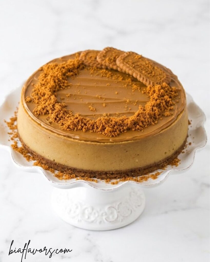 rich and creamy Biscoff cheesecake slice with cookie crumbs on top