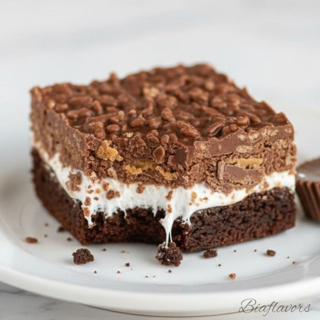 Reese’s marshmallow brownies with gooey chocolate and peanut butter layers