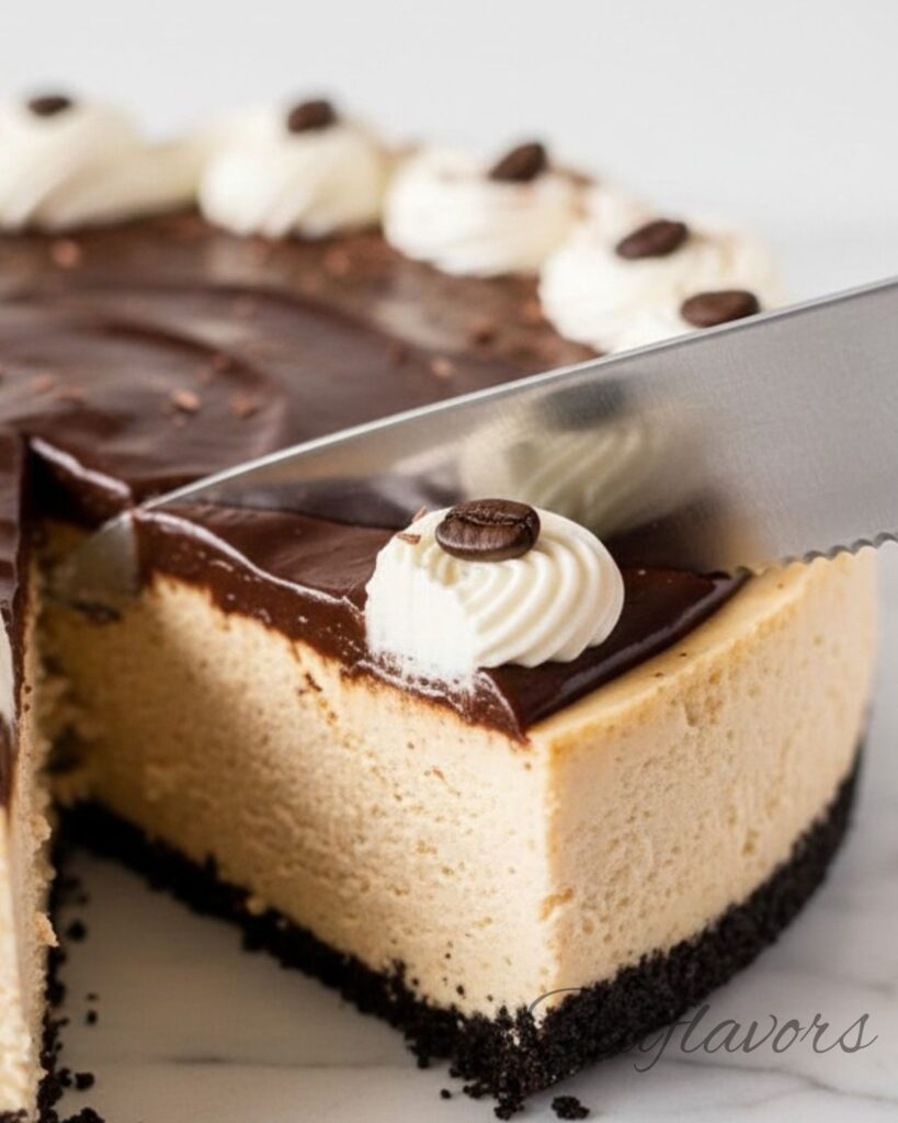 espresso cheesecake with chocolate ganache and creamy texture