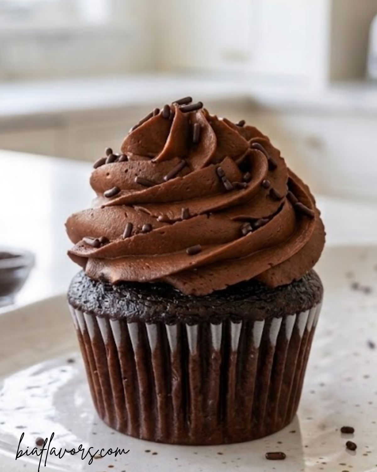 Bakery-style chocolate cupcakes with smooth and fluffy buttercream
